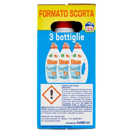 DIXAN Liquido Pulito & Igiene 3x18=54 Lavaggi 3 x 900 ml